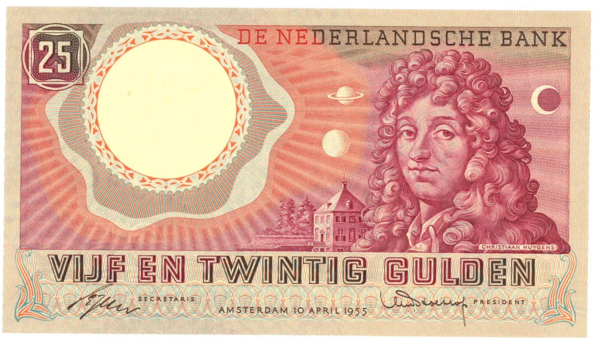 Nederland. 25 gulden . Bankbiljet. Type 1955. Type Huygens. - Nagenoeg UNC.