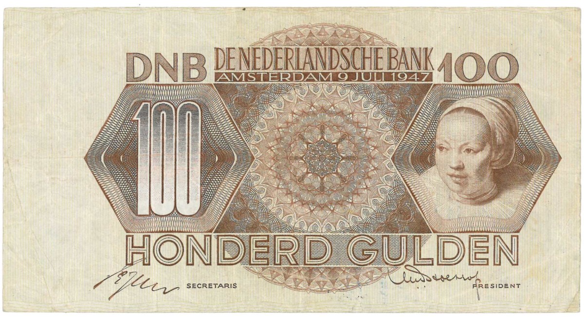 Nederland. 100 gulden . Bankbiljet. Type 1947. Type Meisjeskop / Adriaantje Hollaer. - Fraai.