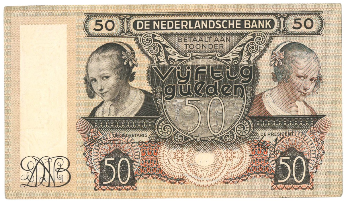 Nederland. 50 gulden . Bankbiljet. Type 1941. Type Oestereetster. - Zeer Fraai.