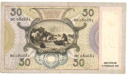 Nederland. 50 gulden . Bankbiljet. Type 1941. Type Oestereetster. - Zeer Fraai.