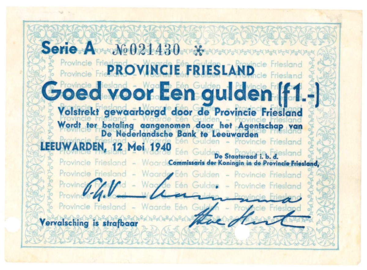 Nederland. 1 gulden . Waardebon. Type 1940. Type Friesland. - Zeer Fraai / Prachtig.