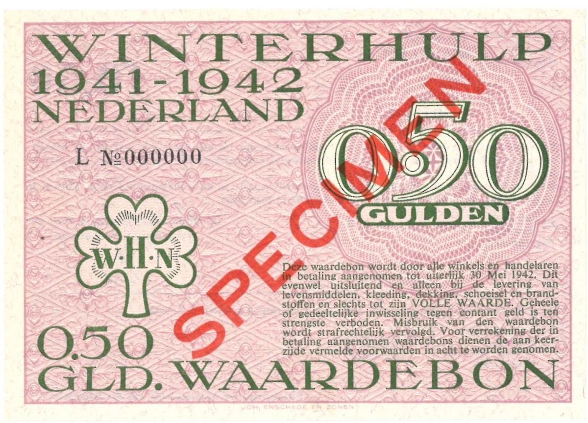 Nederland. ½ gulden . Waardebon. Type 1941-1942. - UNC.