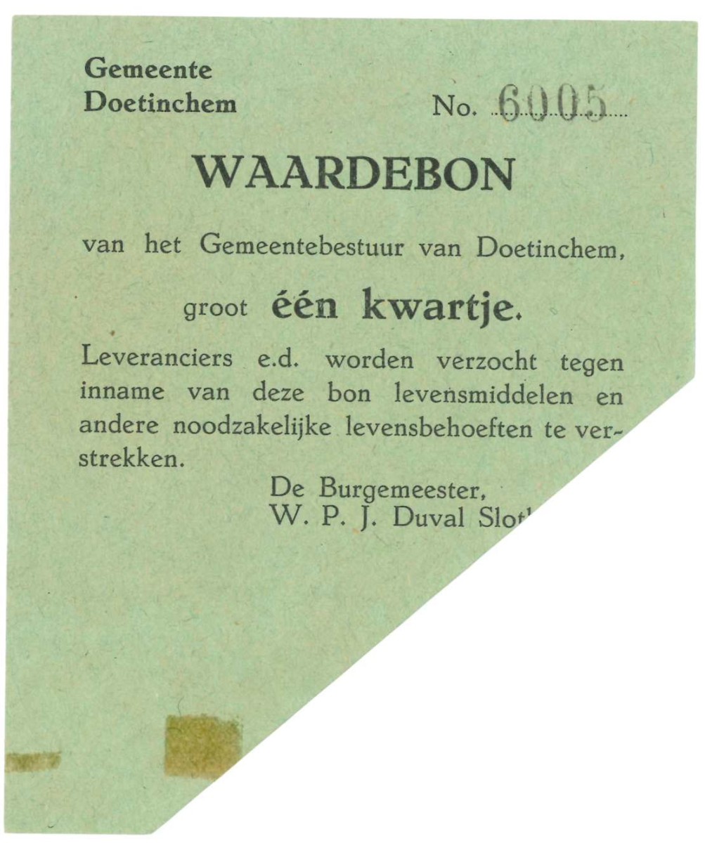 Nederland. 25 cent. Waardebon. Type 1940. Type Doetinchem. - Prachtig.