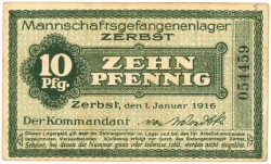 Germany . 5/10 pfennig and 1 mark. Banknote. Type 1916. Type Zerbst. - Very fine.