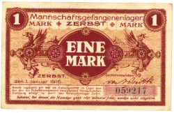 Germany . 5/10 pfennig and 1 mark. Banknote. Type 1916. Type Zerbst. - Very fine.
