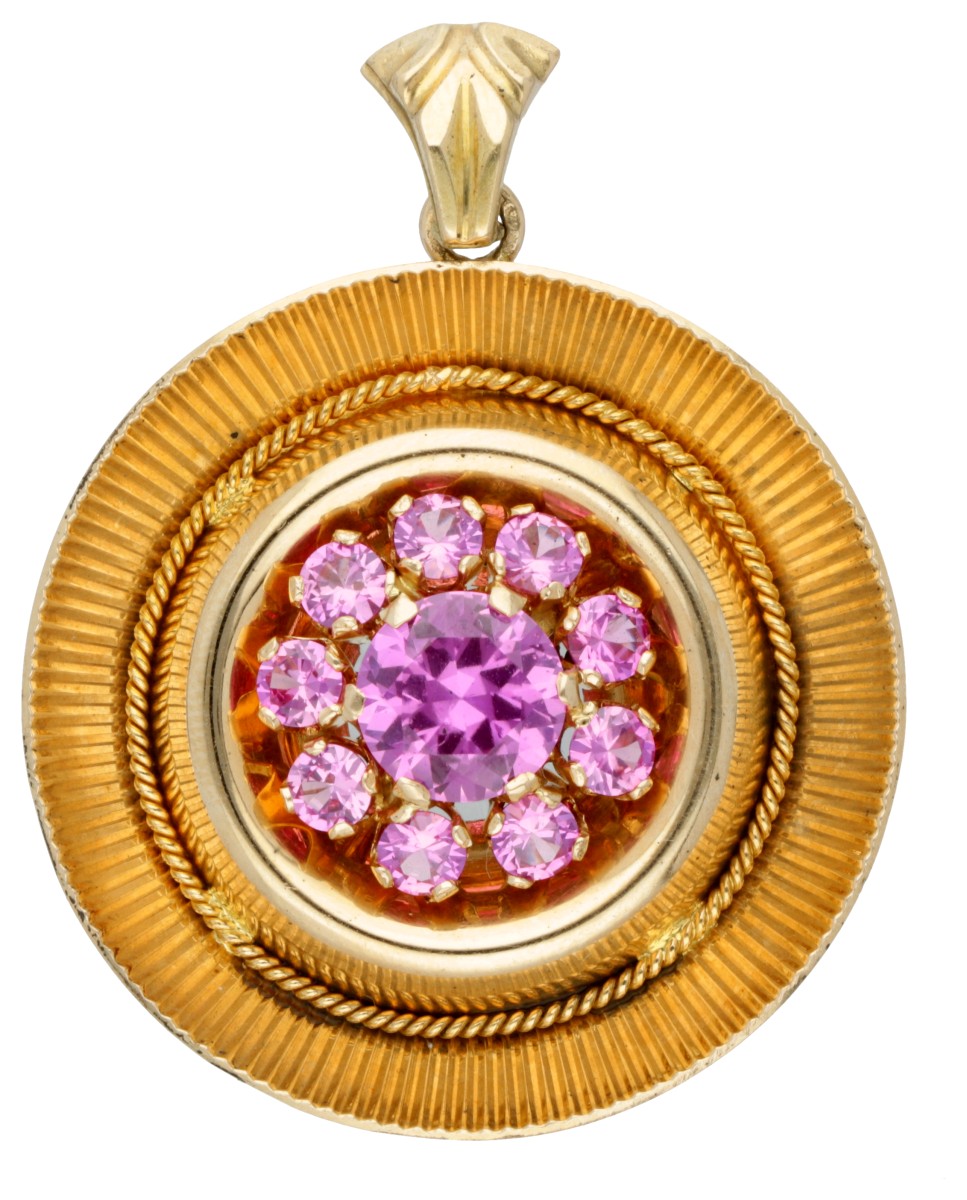 Vintage 18 kt. geelgouden hanger bezet met ca. 2.16 ct. robijn.