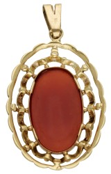 14 kt. Geelgouden hanger bezet met ca. 5.66 ct. carneool.