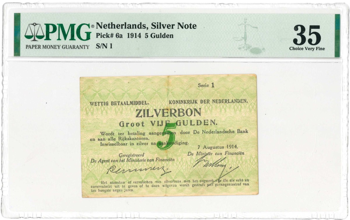 Nederland. 5 gulden. Zilverbon. Type 1914. - Zeer Fraai.