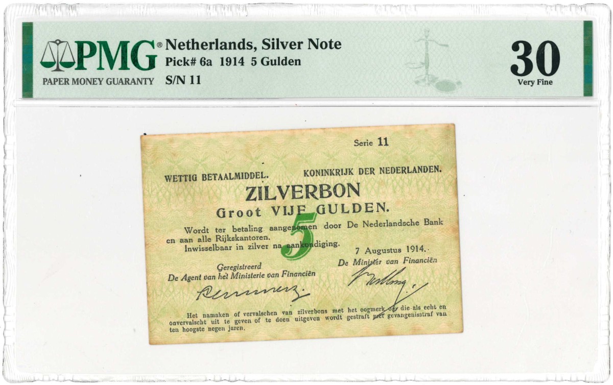 Nederland . 5 gulden . Zilverbon. Type 1914. - Zeer Fraai.