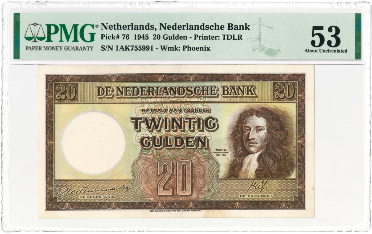 Nederland. 20 gulden . Bankbiljet. Type 1945. Type Stadhouder Willem III. - Nagenoeg UNC.