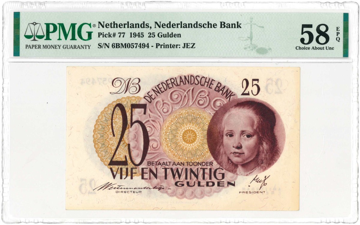 Nederland. 25 gulden. Bankbiljet. Type 1945. Type Meisje in blauw. - Nagenoeg UNC.