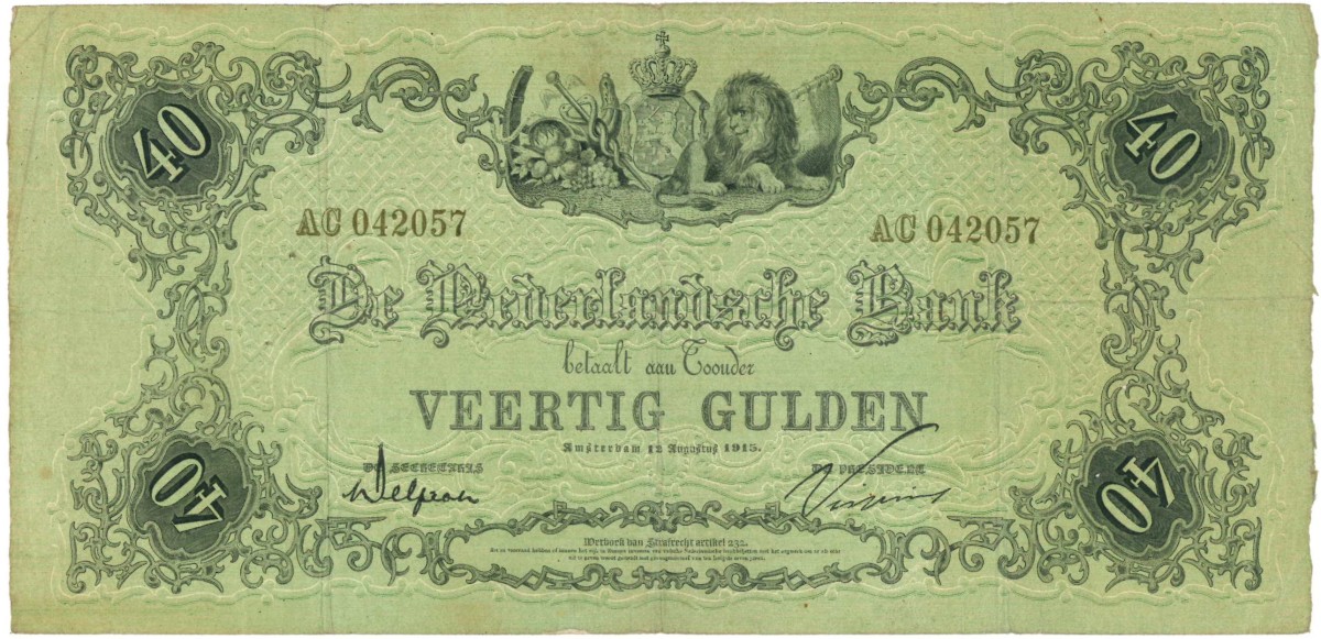 Nederland. 40 gulden . Bankbiljet. Type 1860. - Fraai / Zeer Fraai.