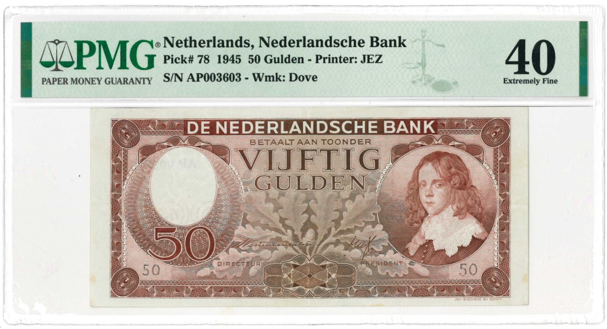 Nederland. 50 gulden . Bankbiljet . Type 1945. Type Stadhouder Willem II. - Prachtig.