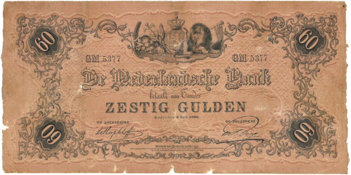 Nederland . 60 gulden . Bankbiljet. Type 1860. - Fraai -. RR