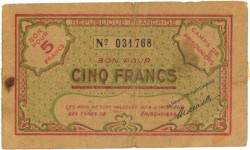 France, North Africa. 5 francs. Bon. Type ND. - Fine .
