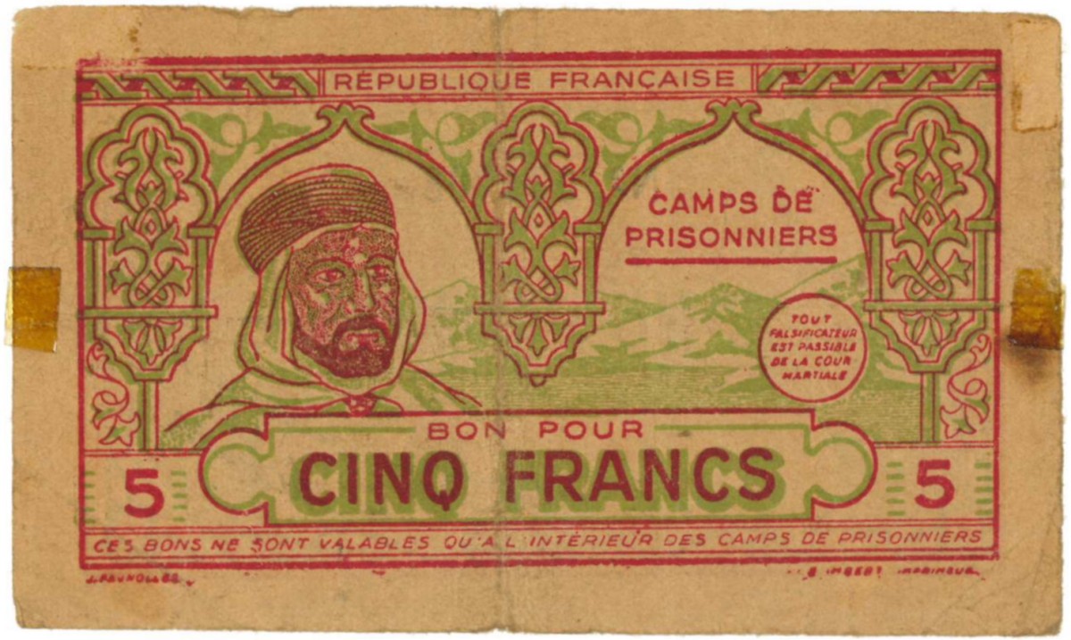 France, North Africa. 5 francs. Bon. Type ND. - Fine .