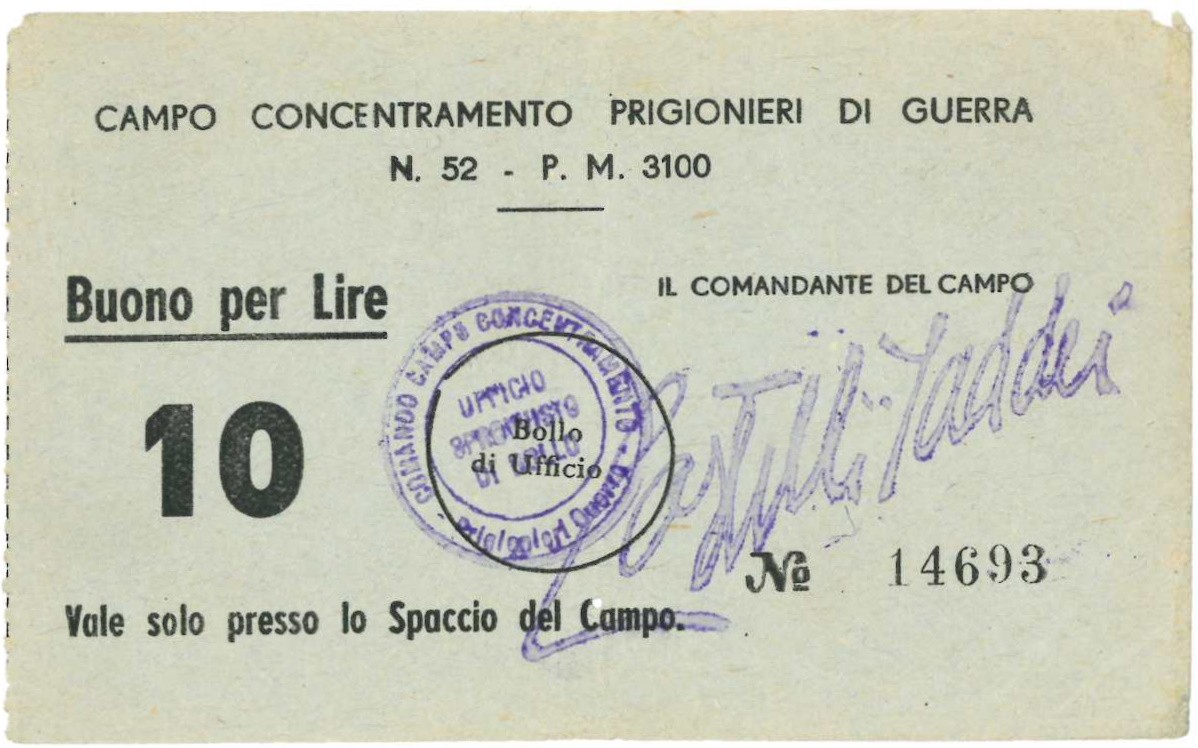 Italy. 10 lire. Bon. Type ND. Type Concentration camp Prigionieri di Guerra. - Very fine.
