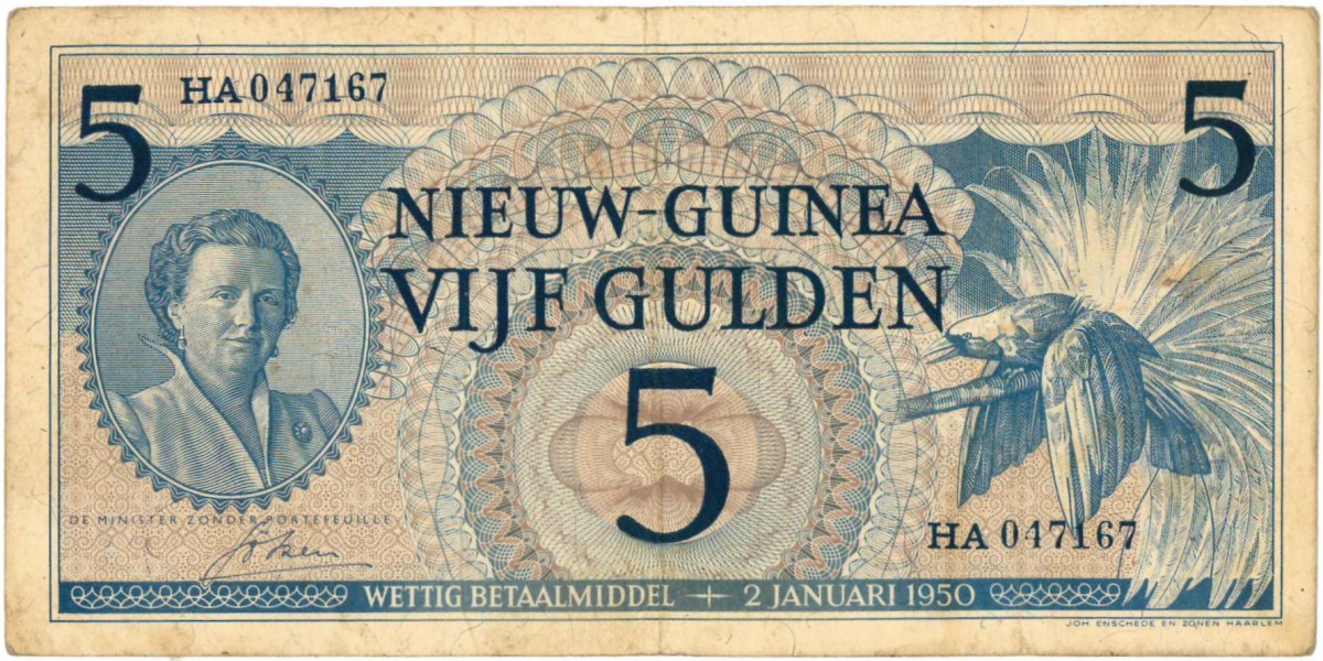 Nieuw-Guinea. 5 gulden . Bankbiljet. Type 1950. Type Juliana I. - Fraai / Zeer Fraai.