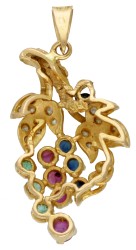 Vintage 18 kt. geelgouden hanger bezet met robijn, saffier, smaragd en diamant. 