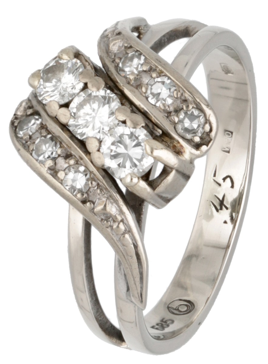 Vintage 14 kt. witgouden ring bezet met ca. 0.52 ct. diamant.