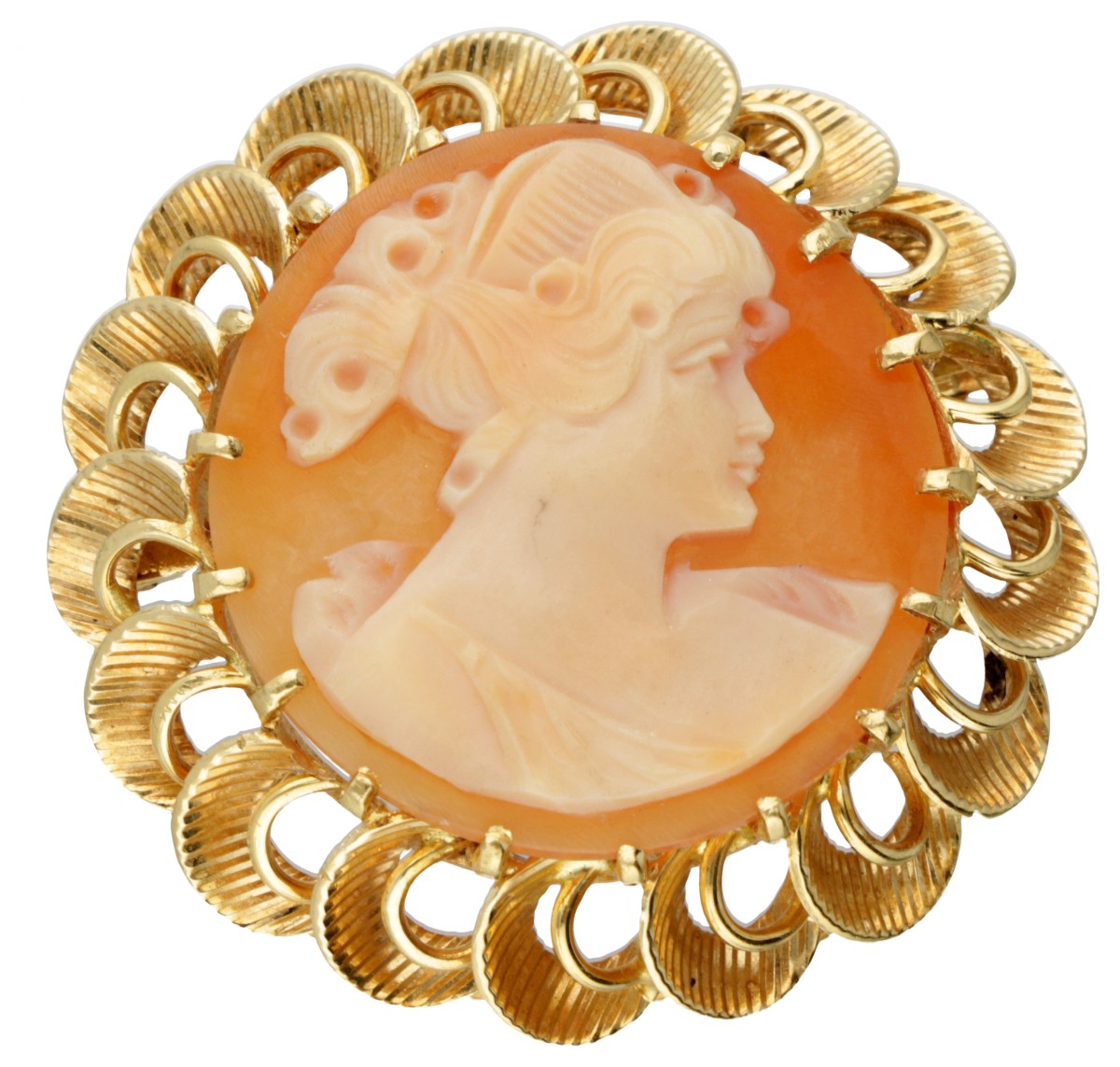 Vintage 18 kt. geelgouden broche bezet met camee.