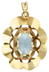 Vintage 18 kt. geelgouden hanger bezet met een aquamarijn van ca. 3.70 ct.