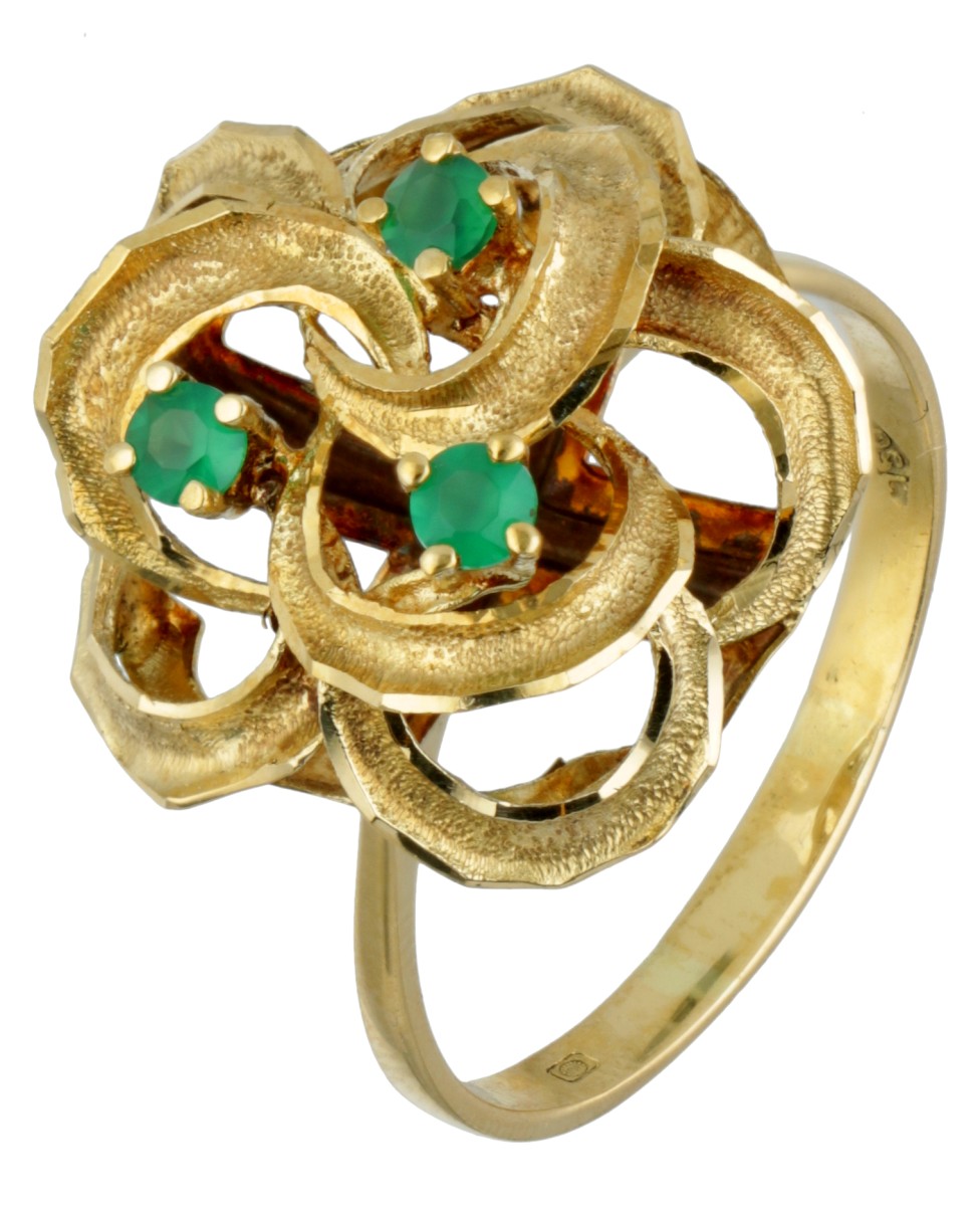 Vintage 14 kt. geelgouden ring bezet met chrysopraas.
