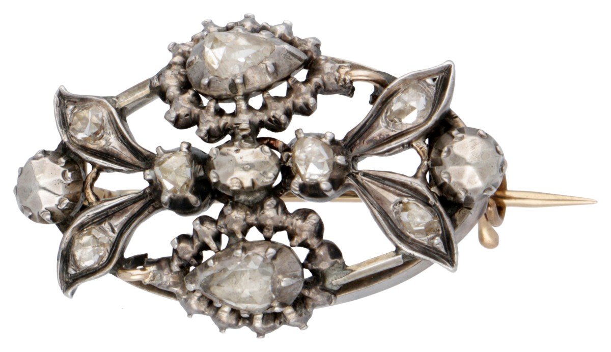 835 Zilveren broche bezet met diamanten.