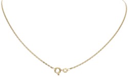 14 kt. Geelgouden Griekse schakelcollier met hanger bezet met een saffier.