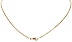 14 kt. Geelgouden gourmetschakel-collier met hanger bezet met ca. 0.10 ct. robijn.