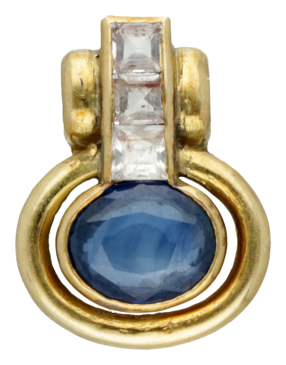 Vintage 14 kt. geelgouden hanger bezet met ca. 1.19 ct. saffier.