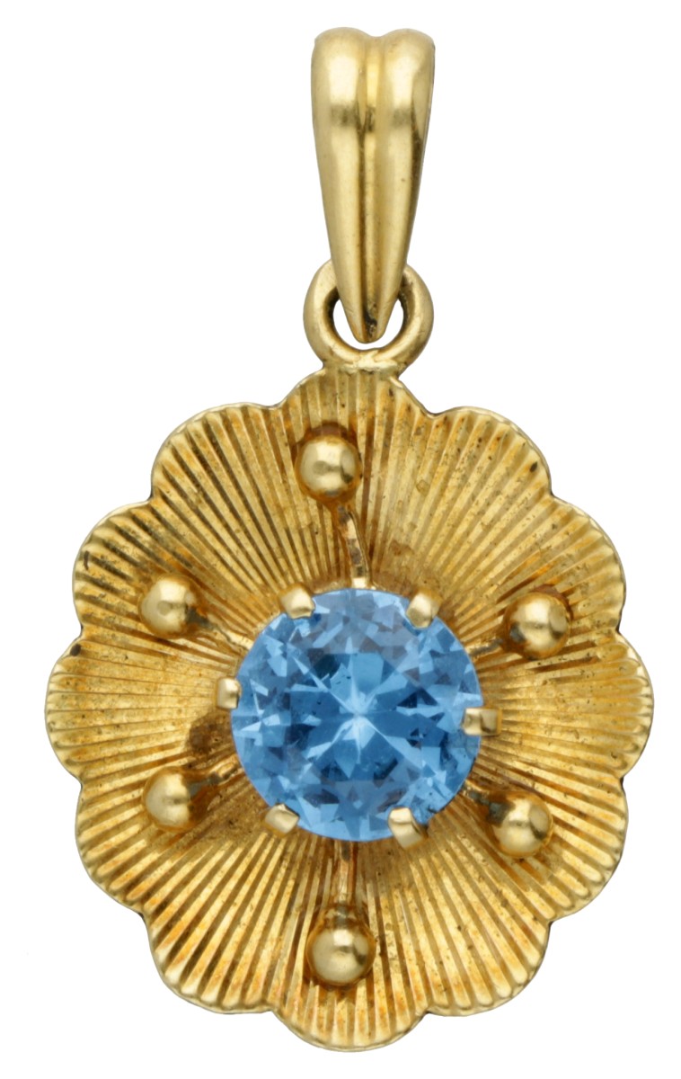 Vintage 18 kt. geelgouden hanger bezet met ca. 1.35 ct. synthetische spinel.