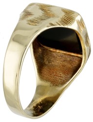 14 kt. Geelgouden zegelring bezet met ca. 2.58 ct. onyx.