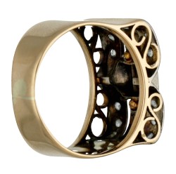 18 kt. Geelgouden retro tank ring bezet met diamanten.