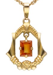 BWG 9 kt. geelgouden Prince of Wales schakelcollier met hanger bezet met ca. 1.00 ct. citrien.