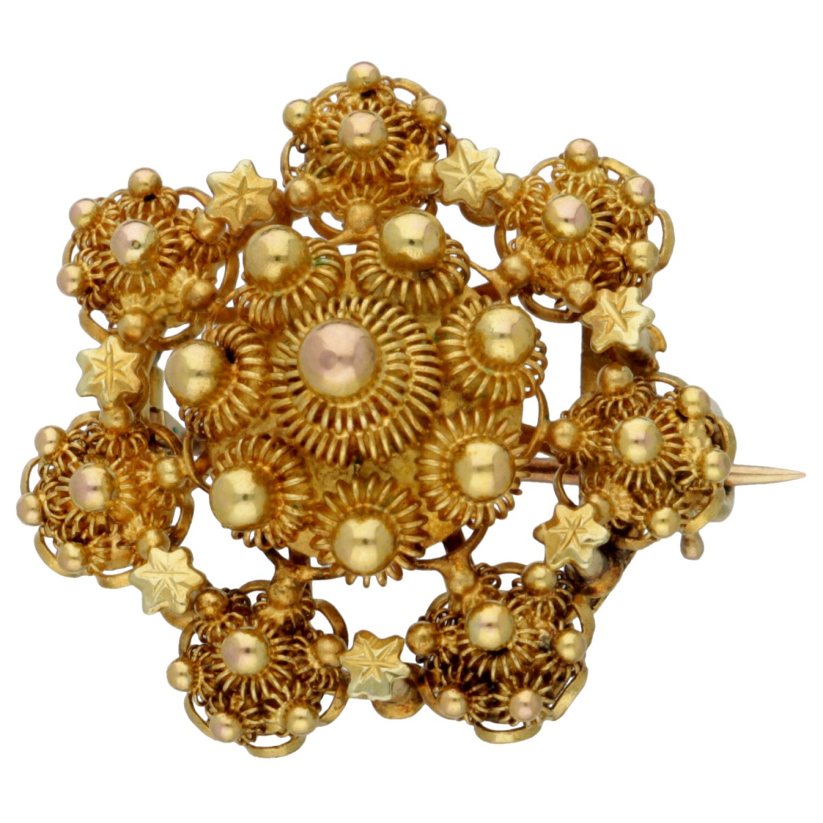 Antieke 14 kt. geelgouden Zeeuwse knoop broche.