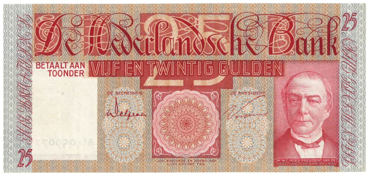 Nederland. 25 gulden . Bankbiljet. Type 1931. Type Mees. - Zeer Fraai.