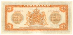 Nederland. 25 gulden. Muntbiljet. Type 1943 II. Type Wilhelmina. - Prachtig.