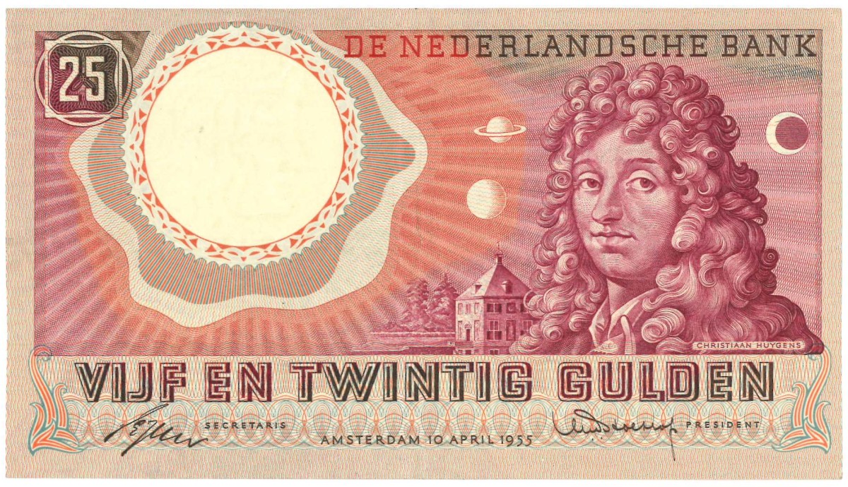 Nederland. 25 gulden. Bankbiljet. Type 1955. Type Huygens. - Zeer Fraai.