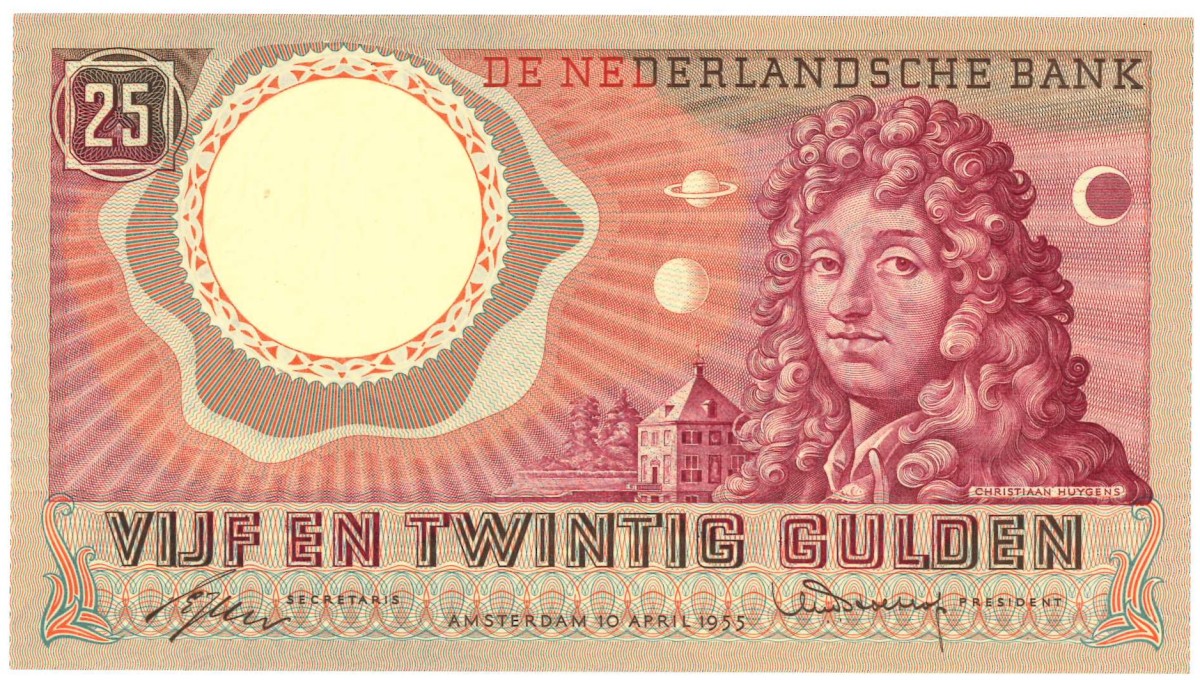 Nederland. 25 gulden . Bankbiljet. Type 1955. Type Huygens. - Prachtig +.