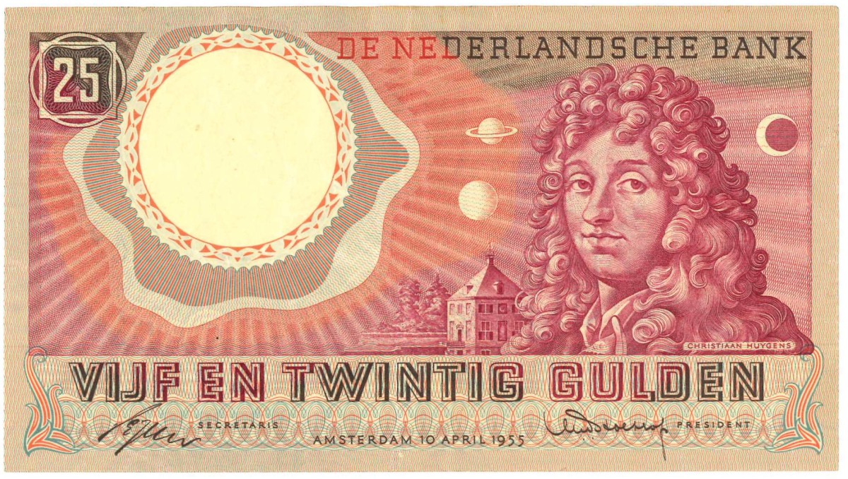 Nederland. 25 gulden. Bankbiljet. Type 1955. Type Huygens. - Fraai +.