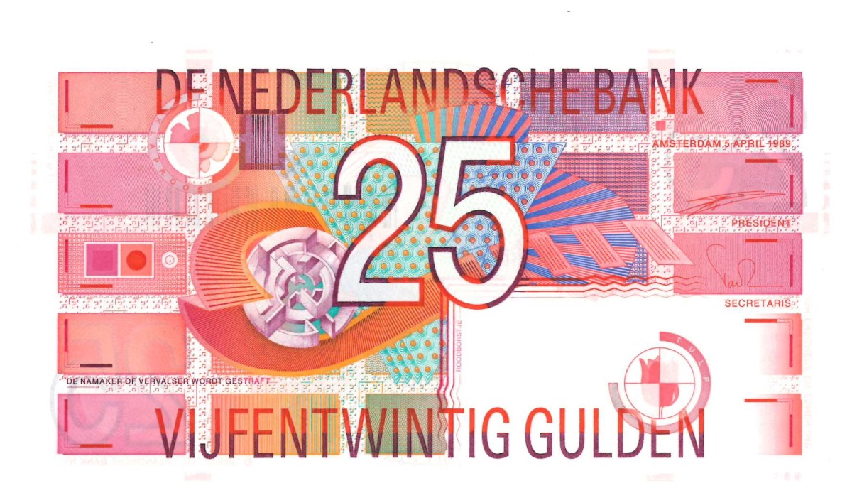 Nederland. 25 gulden . Bankbiljet. Type 1989. Type Roodborstje. - UNC.