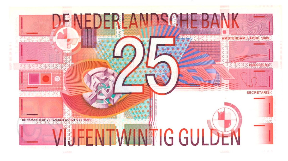 Nederland. 25 gulden . Bankbiljet. Type 1989. Type Roodborstje. - UNC.