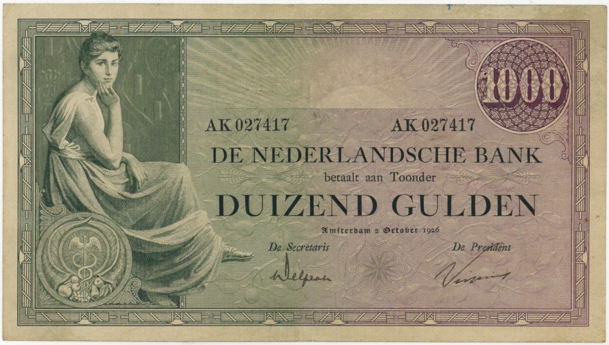 Nederland. 1000 gulden. Bankbiljet. Type 1926. Type Grietje Seel. - Zeer Fraai +.