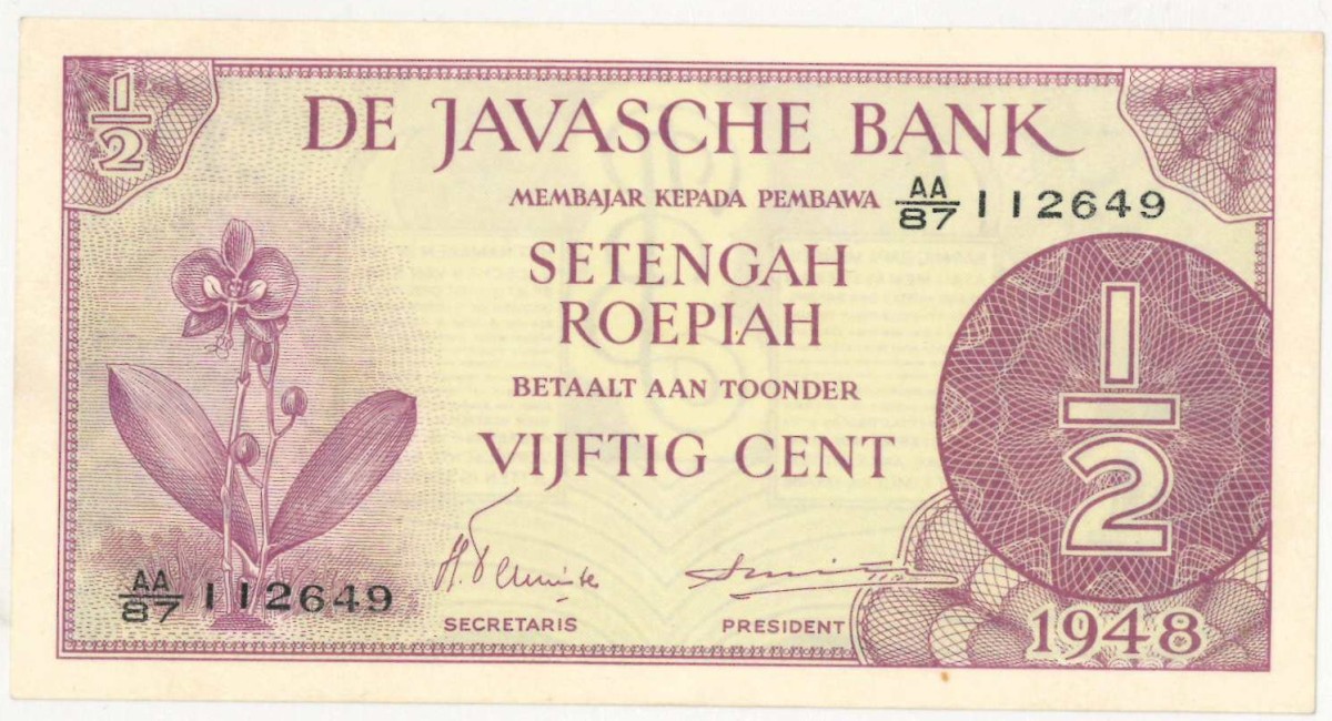 Netherlands-Indies. 50 cents. Banknote. Type 1948. - About UNC.