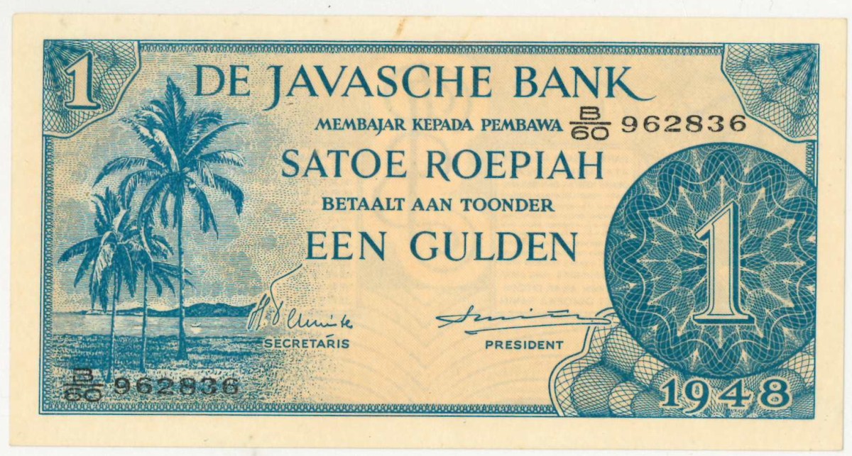 Netherlands-Indies. 1 gulden. Banknote. Type 1948. - Extremely fine.