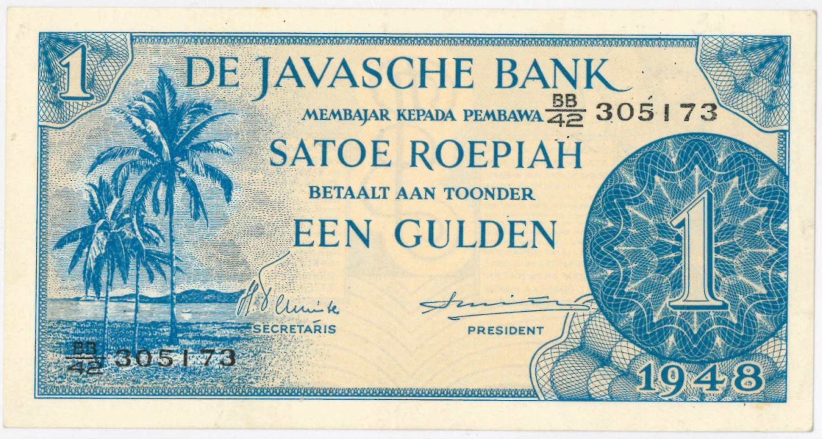 Netherlands-Indies. 1 gulden . Banknote. Type 1948. - Extremely fine.