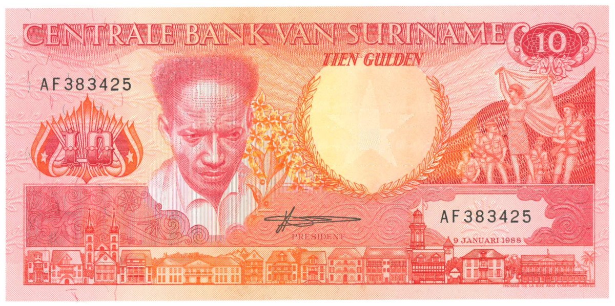 Suriname. 10 gulden . Banknote. Type 1988. Type Anton de Kom. - UNC.