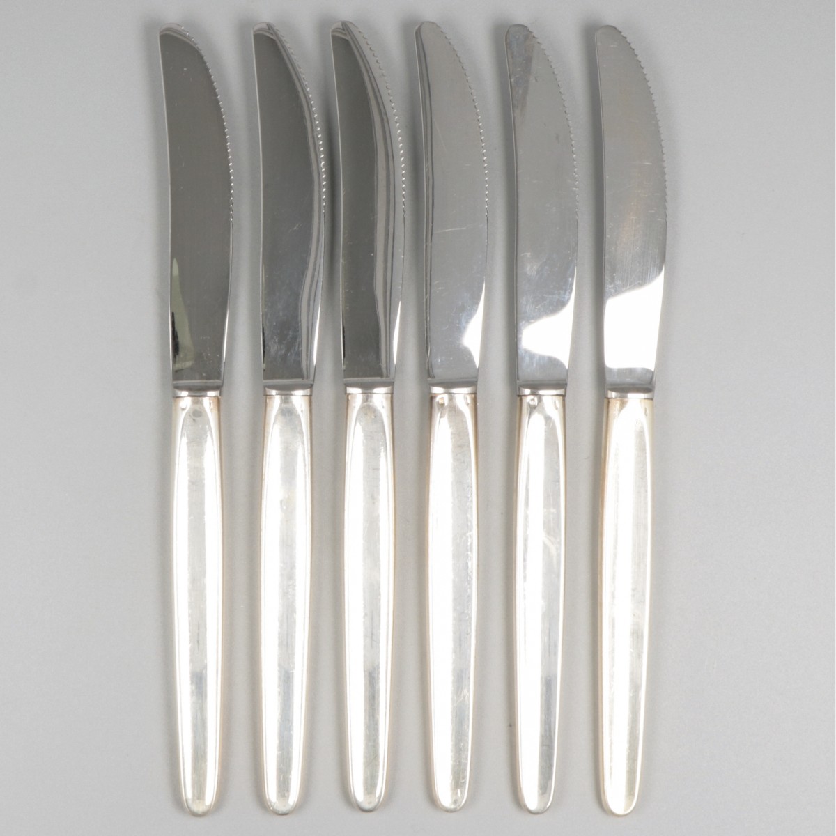 6-delige set ontbijtmessen ''model Jeunesse'' zilver.