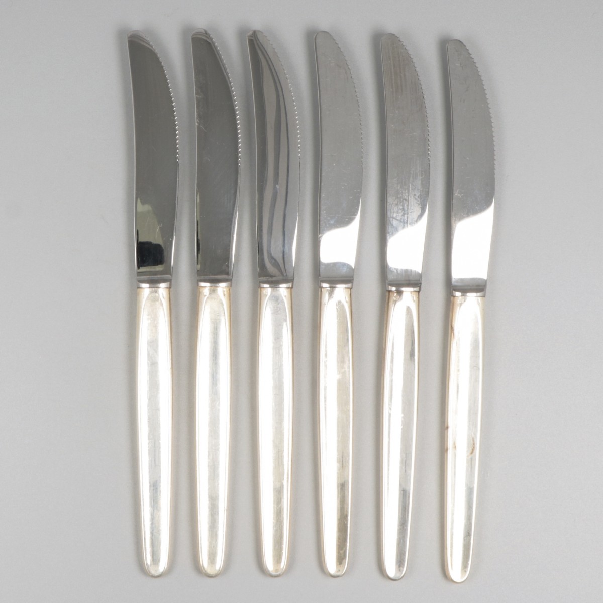 6-delige set ontbijtmessen ''model Jeunesse'' zilver.